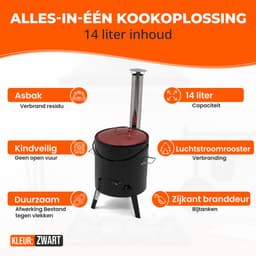 Muntel® Goulashketel - Goulashpot - Geëmailleerd - Kookpot - Scheplepel - 14 liter - Met Deksel - 92 x 35 x 45 cm - Zwart — thumbnail 3