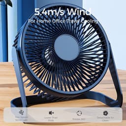 USB-aangedreven miniventilator - Stille bureauventilator - 2 snelheden met sterke wind - 360° rotatie - Geschikt voor kantoor en studeerkamer - Zwart — thumbnail 4