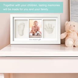 Baby Handafdruk & Voetafdruk Fotolijst – Gipsafdruk – Houten Wit – Herinneringslijst Pasgeborene — thumbnail 5