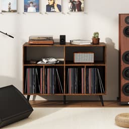 Platenspelermeubel - LP-kast - Platenspelerkast - Draaitafelstandaard - Platenspelerstandaard - Vintage Displayplank - Rustiek Bruin — thumbnail 4