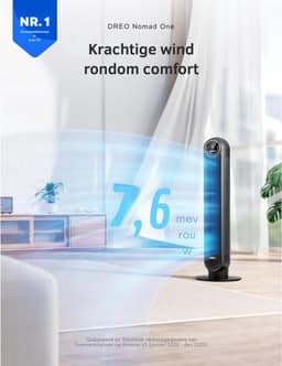 Thuys – Smart Stille Torenventilator Nomad One S –Spraakbesturing – 90° Oscillatie – Afstandsbediening – 4 Modi – 4 Snelheden – Zwart — thumbnail 3