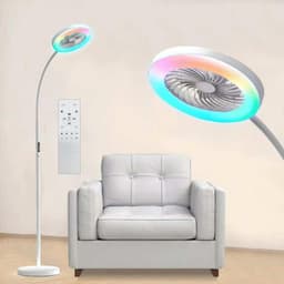 Rosnek Staande Lampen met Ventilator - 183cm Stille 2-in-1 Staande Ventilatorlamp – 1500 Lumen LED - 3 Snelheden, 12W RGB + Afstandsbediening – 360° Zwanenhalsrotatie Staande Lampen - Ideaal voor Slaapkamer/Kantoor(Wit) — thumbnail 1