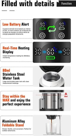 Draagbaar Koffiezetapparaat - Mini Espresso Machine - Koffie Maken Onderweg - 3-in-1 Functionaliteit - 90 ml Capaciteit - Wit — thumbnail 4