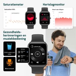 FITAGE Smartwatch - Smartwatches - Stappenteller - Sporthorloge - Smart watch - Activity Tracker - Dames en Heren - Zwart — thumbnail 2