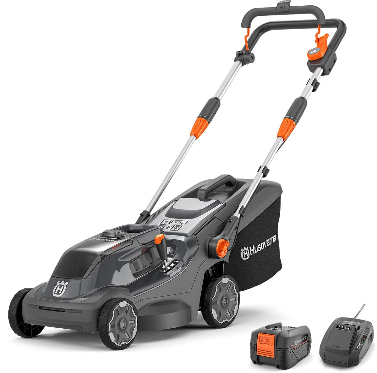 Husqvarna Accu grasmaaier Aspire LC34-P4A, voor 500 m² gazon I elektrische grasmaaier, 30 l opvangbak, 34 cm maaibreedte, compact en opvouwbaar (incl. accu & oplader) — afbeelding 1