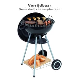 Kogelbarbecue op Wielen - Barbecue - BBQ - Kogelgrill - Houtskoolbarbecue - 46cm Diameter - 78cm Hoogte - 70cm Kookhoogte - Gepoedercoat - Verrijdbaar - Met Voorraadrek - Handgreep - Zwart - Inclusief EBOOK — thumbnail 2