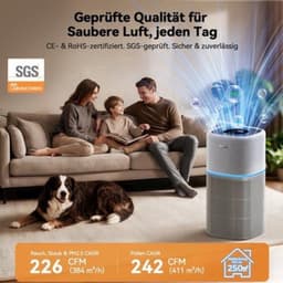 Luchtreiniger Intelligente - Voor Grote Ruimtes 250 m² - H13 HEPA Filter - Elektrisch Met Snoer - Voor Allergieën En Huisdieren — thumbnail 4