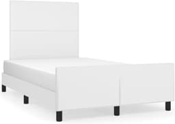 Bedframe met hoofdeinde, wit, 120 x 200 cm, kunstleer, hotelbedframe, bedframe voor slaapkamer, logeerkamer, bedframe, familiebed voor slaapkamer, hotel, logeerkamer — thumbnail 3