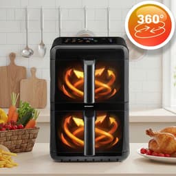 Dubbele Kamer Airfryer - Heteluchtfriteuse Verticale Airfryer - Grote Maaltijden Bereiden - Twee Manden Sync Finish - 116 liter - Zwart — thumbnail 2