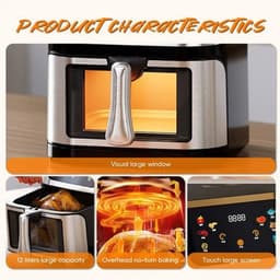 Airfryer - XXL – Heteluchtfriteuse – 2400W/2800W – 12L - RVS & Touchscreen – Multifunctionele Elektrische Friteuse - Olievrij Frituren - Zwart — thumbnail 5