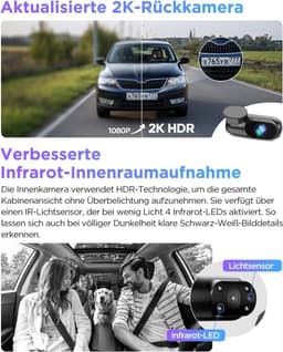 Dashcam voor auto - Zwart - 3 camera's 4K + 2K + 1080p - Dual Starvis 2 Sensoren met HDR en Nachtzicht - Met GPS en Spraakbesturing — thumbnail 4