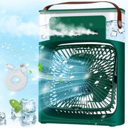 Draagbare airconditioner, mini-airconditioner, ventilator, 3 ventilatorsnelheden, timer, 7 ledlampjes, vernevelingsfunctie (groen). — thumbnail 1