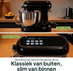 Vivid Green Luxe Keukenmixer - Touchscreen Display - 7L Mengkom - 11 Snelheden - Vaatwasserbestendig - Keukenmachine - Keukenrobot - Zwart — thumbnail 2