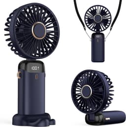 Draagbare USB-ventilator met led-display (3-in-1: hand-, nek- en tafelventilator), opvouwbaar en 90° verstelbaar – ideaal voor zomer, kantoor, slaapkamer en op reis; cadeau voor volwassenen en kinderen (donkerblauw) — thumbnail 1