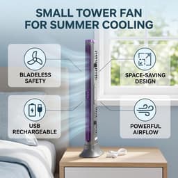 Aircooler - Mobiele Airco - ventilator - luchtkoelers met water - torenventilator stil - ventilator staand - Draagbare Tafelventilator - ventilator toren - Draagbare Airconditioner - 9×9×31.5 cm - Paars — thumbnail 3