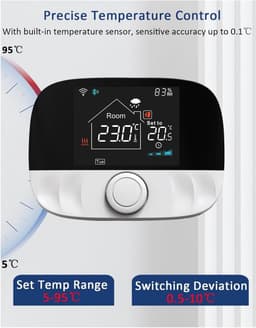 Draadloze Thermostaat - Verwarmingsthermostaat Slim - Energie Besparen - Nauwkeurige Temperatuurregeling - 2.4 GHz Wifi - Wit — thumbnail 5
