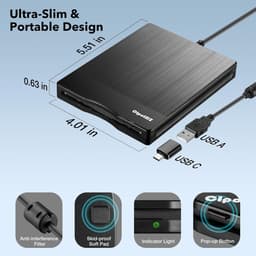 Externe Floppy Disk Drive - Diskettestation Lezer - Oude Bestanden Lezen - USB A en C Connectoren - 35 inch — thumbnail 2