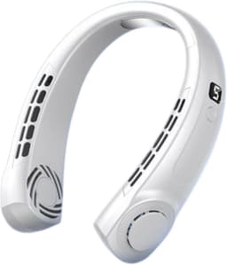 Nekventilator met LED-display, voorzien van ijskeramische technologie, wit. 360° luchtstroom rondom | 5 ventilatorsnelheden | 4000mAh oplaadbare USB-batterij | Stil en ergonomisch ontwerp | Geschikt voor gebruik buitenshuis. — thumbnail 1