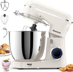 SnelShoppen - Keukenmachine 1400 W, Kneedmachine met 6 L Roestvrijstalen Kom, 10+ P-niveaus, Deegmachine voor Baktijd, Wit, inclusief Garde en Spatbes — thumbnail 1