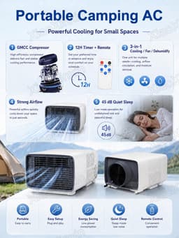 Draagbare airco 2700 BTU stille mini airconditioner voor camper en camping met ontvochtigen 280W compacte koeling — thumbnail 4