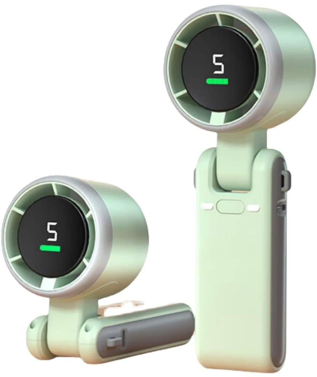 LISM-Mini draagbare ventilator, compact en stijlvol, op batterijen werkend - handventilator, Geschikt voor op kantoor, om de nek of opvouwbaar, vijf snelheden, USB-oplaadmogelijkheid Geschikt voor buiten. — afbeelding 1