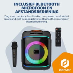 Denver Bluetooth Speaker - Partybox - Discolichten - Incl. Draadloze Microfoon & Afstandsbediening - 6.5" woofer - Luidspreker - BPS170 - Zwart — thumbnail 4