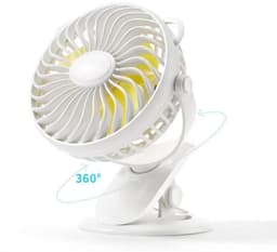 Gaiatop draagbare clip-ventilator op batterijen – Klein, krachtig, stil, 3 snelheden, 360° draaibaar, USB-oplaadbaar, voor bureau, tafel, kantoor, kinderwagen of camping (zwart/blauw) — thumbnail 3