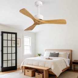 Moderne 42-inch plafondventilator zonder lamp - Afstandsbediening - Stille omkeerbare DC-motor - 6-snelheden omkeerbare ventilatorinstellingen - Drie propellerbladen van massief natuurhout - Modern design — thumbnail 2