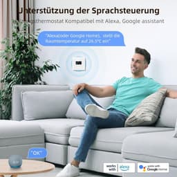Slimme Thermostaat - Programmeerbare Kamerthermostaat - Vloerverwarming Regelen - App en Spraakbesturing - 55 x 55 mm - Wit — thumbnail 5