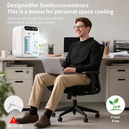 Mobiele Airco en Mini Luchtkoeler met Groot Watertank - 4-in-1 Kleine Aircooler met 3 Snelheden - Fluisterstille Tafelventilator met Waterverneveling voor Slaapkamer, Thuiskantoor en Camping - Groen — thumbnail 4