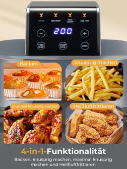 SnelShoppen - 4-in-1 Hot Air Fryer, Compact 4L Airfryer met 1.5L Bowl, Ideaal voor Bakken, Recrisp en Max Crisp, Voor 6 Personen, Blauw, Perfect voor — thumbnail 2