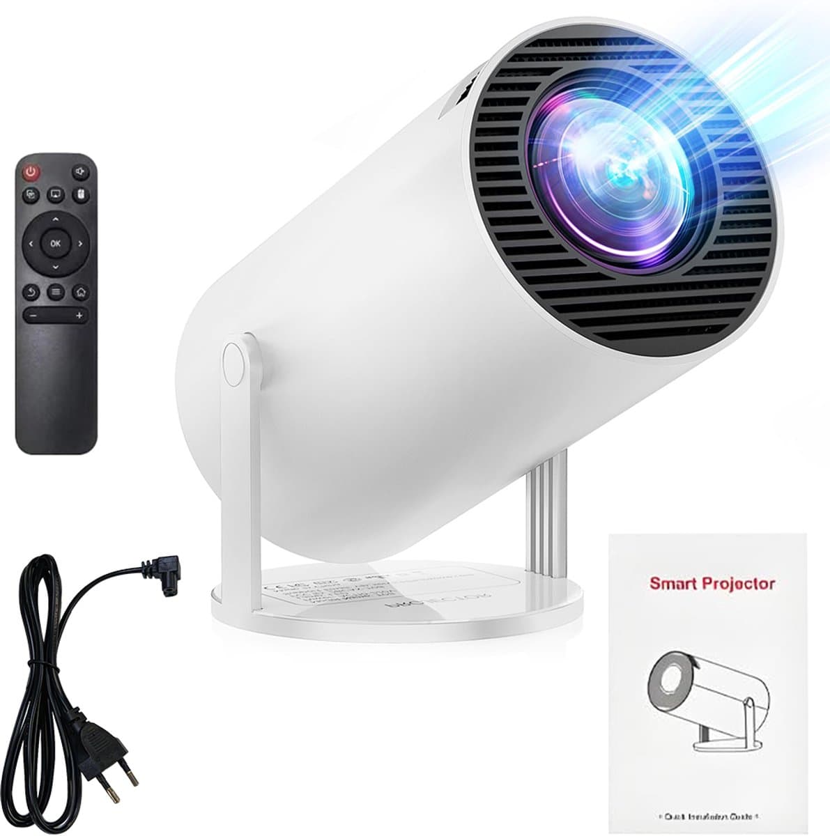 Mini-projector - Home cinema-projector - Draagbare projector - Draadloze wandprojectie en schermspiegeling - Ultra HD - Android-systeem - Wit — afbeelding 1