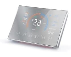 Slimme Thermostaat - Digitale Regelaar - Energie Besparen - APP en Spraakbediening - LCD Touchscreen - Geborsteld Zilver