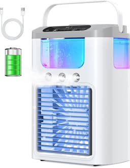 Mini-airco / draagbare koelventilator (1200 mAh accu), 600 ml watertank, compact ontwerp met nachtlampje (7 kleuren), 3 vernevelingsstanden, oplaadbaar — thumbnail 1