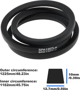 SnelShoppen - Grasmaaier aandrijfriem 1225mm buitenlengte 1160mm binnenlengte rubber voor Etesia 28729 28115 grasmaaier — thumbnail 3