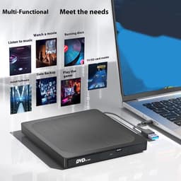 Externe CD/DVD Brander - Lezer Speler - Bestanden Archiveren - Dubbele USB-C Poort - 14.1 x 14 cm - Zilver — thumbnail 3