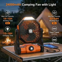 Draagbare campingventilator/tentventilator, 24000mAh capaciteit, 3-in-1 buitenventilator met LED-verlichting, 3-4 windsnelheden, geschikt voor buitenreizen, vissen en tenten. — thumbnail 3