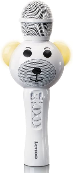 Lenco BMC-060WH - Karaoke microfoon met Bluetooth, Micro-SD kaart en AUX-uitgang - Ingebouwde Stemvervormer en LED Verlichting - Wit — thumbnail 1