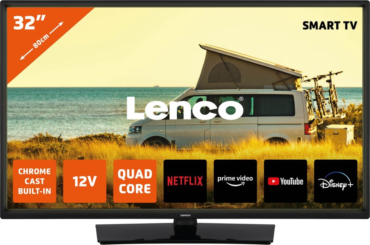 Lenco LED-3263BK (V2) - 32" Android Smart TV met 12V Auto Adapter - Zwart — afbeelding 1