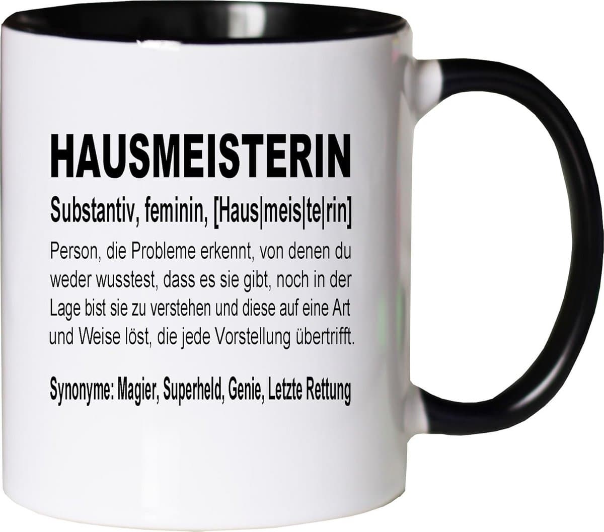 Grappige koffiemok met conciërge tekst - dubbelzijdig bedrukt - leuk cadeau voor werk — afbeelding 1