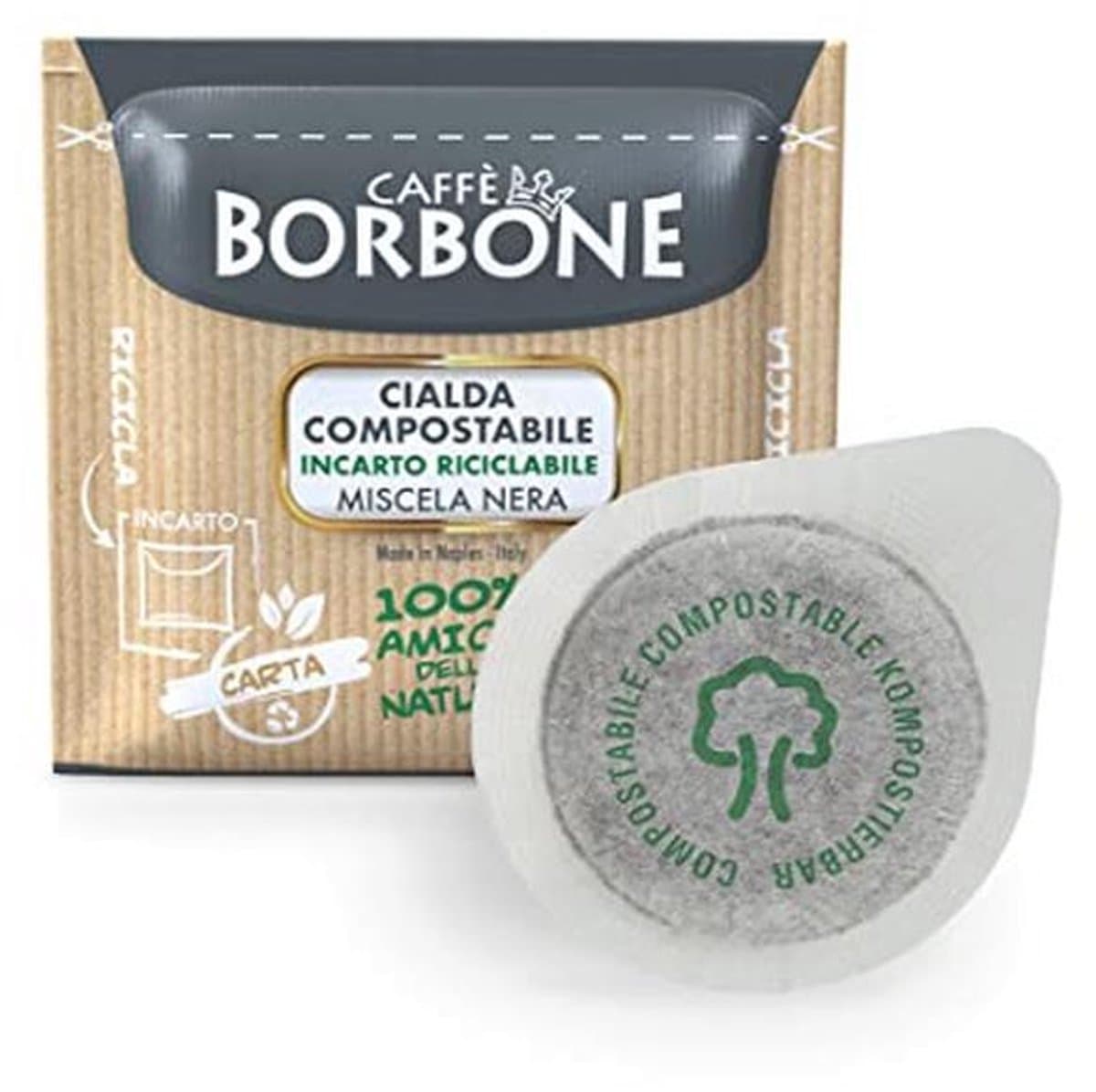 Caffè Borbone Composteerbare Koffiepad, Zwarte Koffiemelange - 150 Koffiepads - Recycleerbare verpakking - Compatibele met ESE-systeem Papieren koffiepads van 44 mm — afbeelding 1