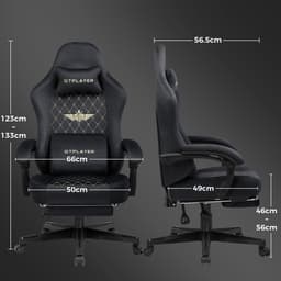 GTPLAYER - Gaming Stoel Stof - 150 kg met Verenzitkussen en Voetensteun - Zwart — thumbnail 5