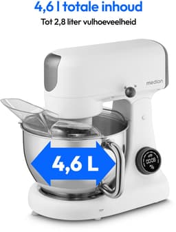 MEDION keukenmachine met hakmolen (800 watt, gelijkstroommotor, roestvrijstalen kom van 4,6 liter, energiebesparend, ultrastil, digitaal sensor-touch-display, MD12600) Wit — thumbnail 5