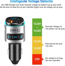 DW-G Bluetooth FM Transmitter - Auto Lader - Carkit - Handsfree - MP3 - USB - SD Kaart - Snel Lader - Audio Receiver — thumbnail 5