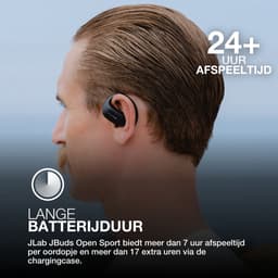 JLab Jbuds Open Sport Draadloze Oordopjes - Sport Oortjes Draadloos - Open Ear - 26 uur Batterijduur - IP55 Zweetbestendig - Multipoint - Zwart — thumbnail 2