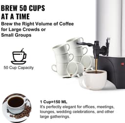 CommerciëLe Koffiepot, 50 Kopjes, Roestvrij Staal, Grote Koffieautomaat, 1000 W, 220 V, Elektrisch Koffiezetapparaat voor Snel Zetten, Heetwaterkan met Afneembaar Netsnoer, Zilver — thumbnail 5