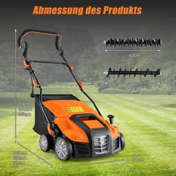 COSTWAY Elektrische verticuteermachine en gazonventilator, 41 cm, 15 A 2-in-1 verticuteermachine met 3 standen hoogteverstelling en 5 niveaus werkdiepte, inklapbare GEH-gazonventilator met 55 l — thumbnail 4