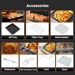 Heteluchtfriteuse - 14L – Mini Oven - 1800W - 240V - XXL - 11 Programma’s – LED Touchscreen - 14L capaciteit - Inclusief Rotisserie - en Accessoires — thumbnail 4