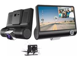 TechU™ Dashcam Voor en Achter Camera – MK11.1 Dashboardcamera – 4” Scherm – Full HD 1080P – 170° Wijdhoeklens – Nachtvisie – Loop recording – Bewegingssensor – G-sensor – Parkeermodus – Incl. Achteruitrijcamera - voor auto