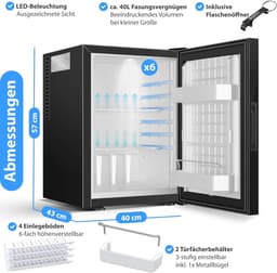 Mini-koelkast met slot en glazen front, 40 liter stille tafelkoelkast met temperatuurregeling — thumbnail 4